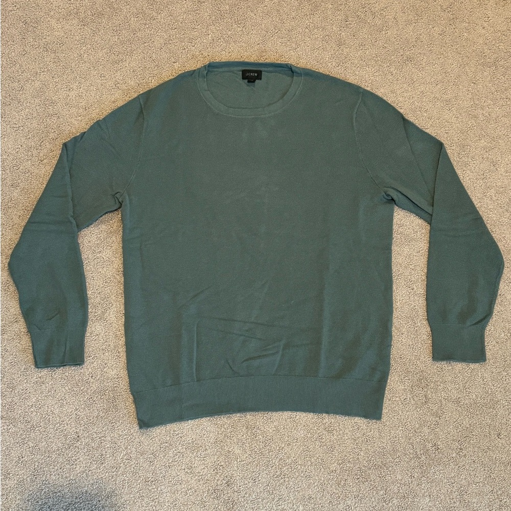 J. Crew Lightweight Cotton Pique-Stitch Sweater Medium Green